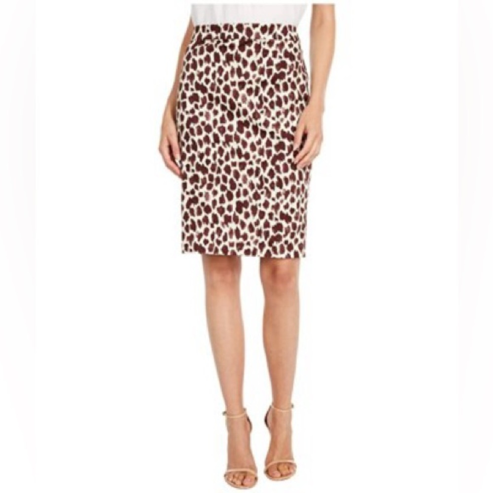 J Crew No 2 Camel Print Pencil Skirt in Cream and Burgundy